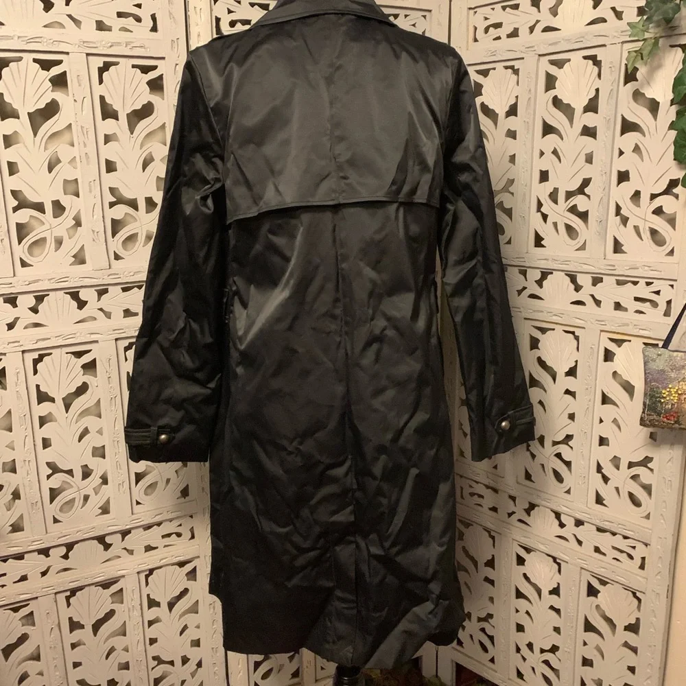 MOSSIMO SUPER NICE SHINY BLACK BUTTON UP LONG SLEEVE LONG COAT - Picture 6 of 9